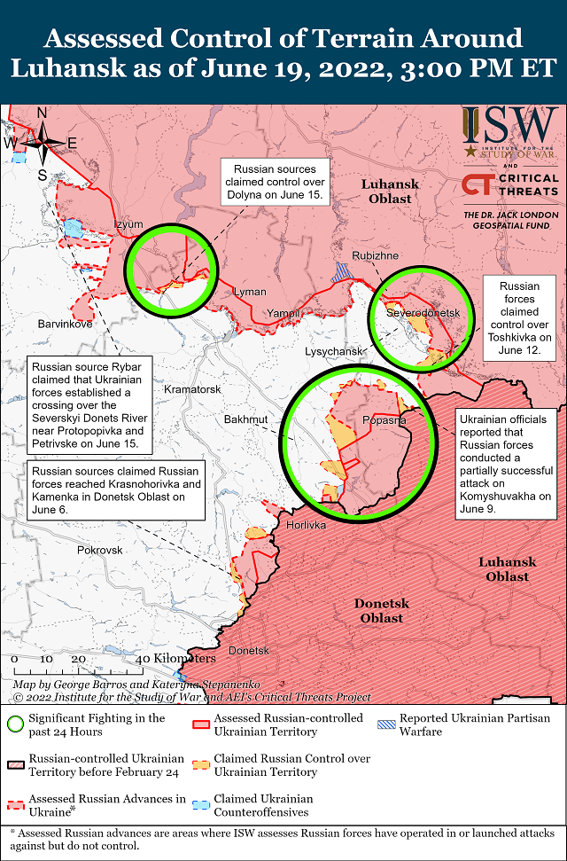 Карты боевых действий в Украине от "Института изучения войны" на 20 июня