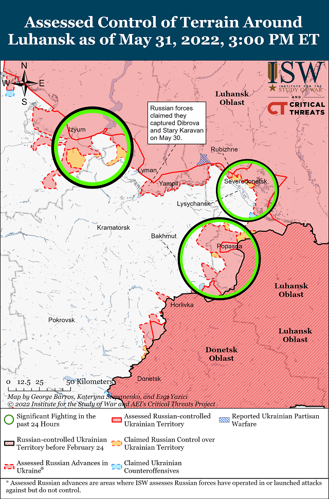 Институт по изучению войны (США) опубликовал карты боевых действий в Украине на 1.06