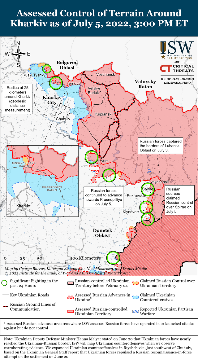 Институт изучения войны (США) публикует карты боевых действий в Украине на 6 июля