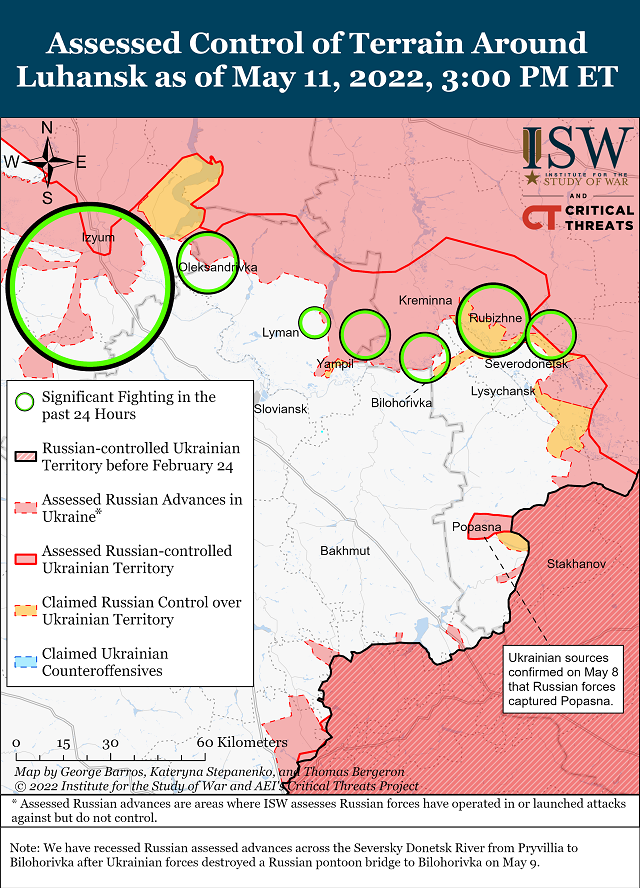 Актуальные карты боевых действий на 12 мая в Украине от Института по изучению войны (США)
