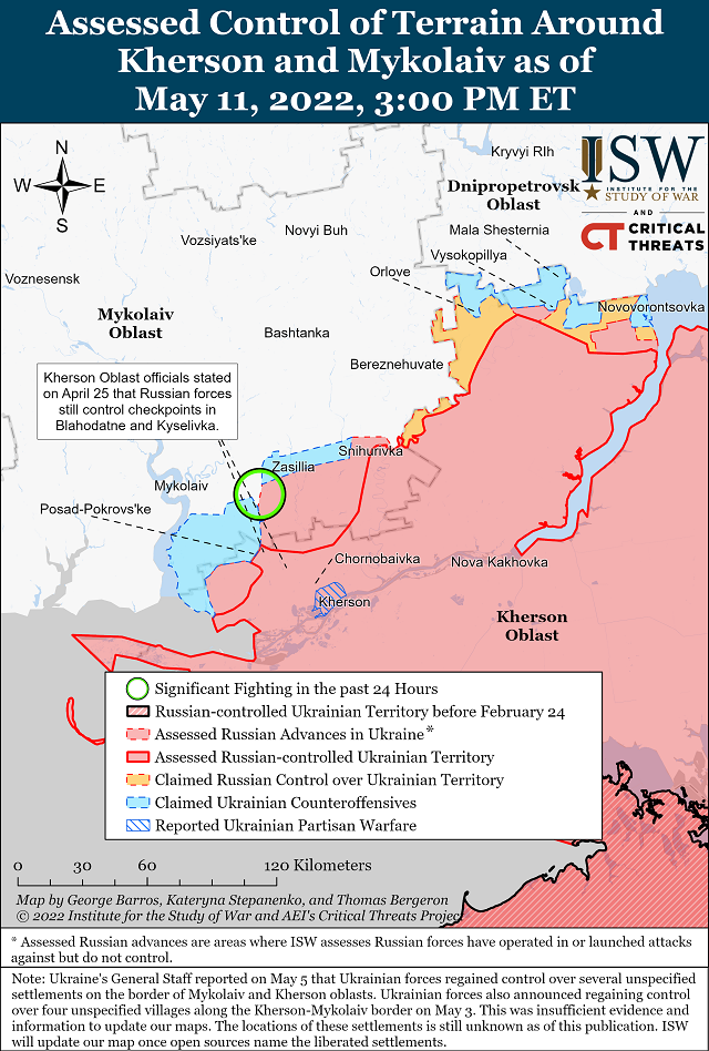 Актуальные карты боевых действий на 12 мая в Украине от Института по изучению войны (США)