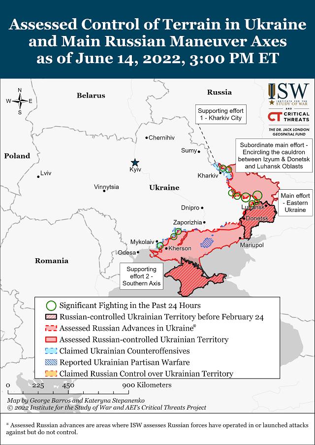 Обновленные карты боевых действий в Украине от Института по изучению войны (США) на 15 июня