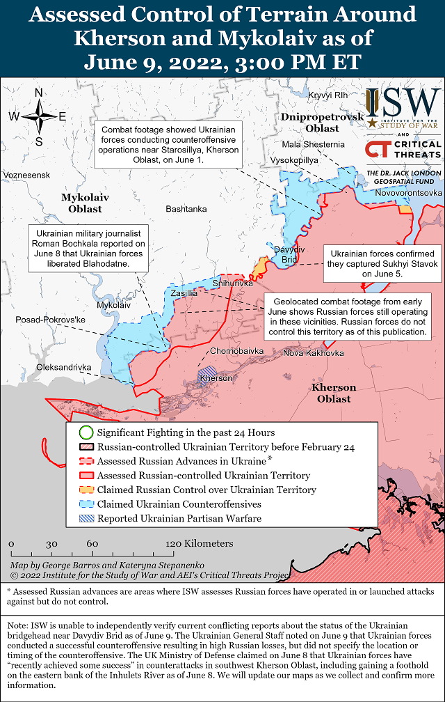  Карты боевых действий в Украине от "Института изучения войны" на 10 июня