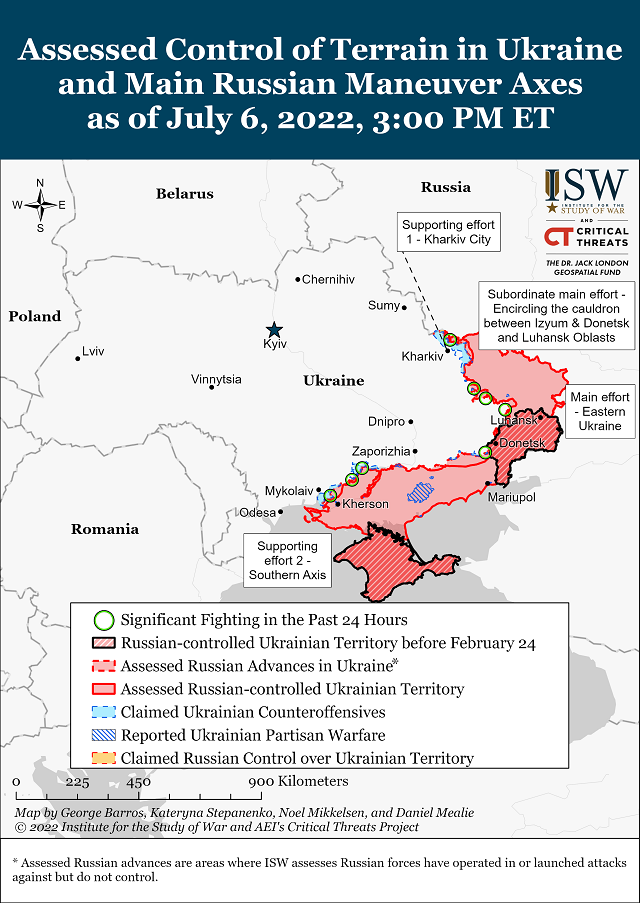 ISW публикует актуальные карты боевых действий в Украине на 7 июля
