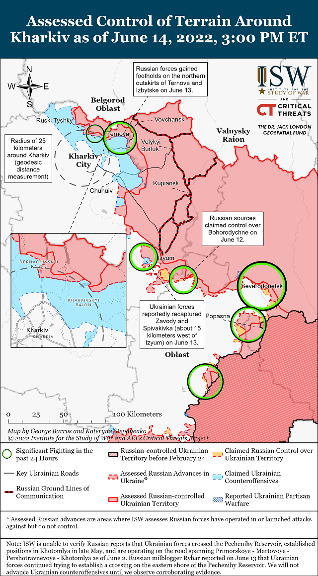 Обновленные карты боевых действий в Украине от Института по изучению войны (США) на 15 июня