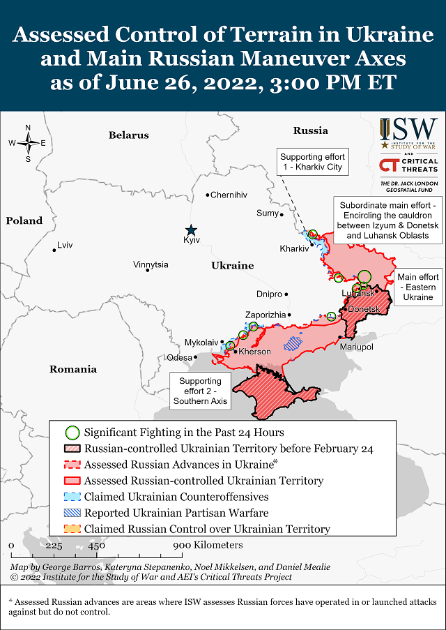 ISW публикует актуальные карты боевых действий в Украине на 27 июня 