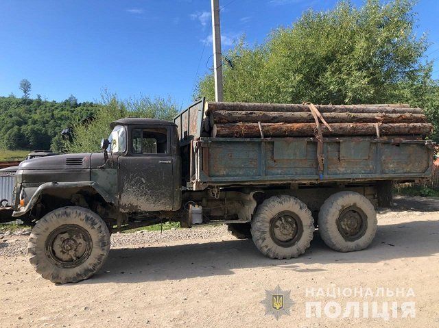 В Закарпатье копы конфисковали грузовик с нелегальным лесом 