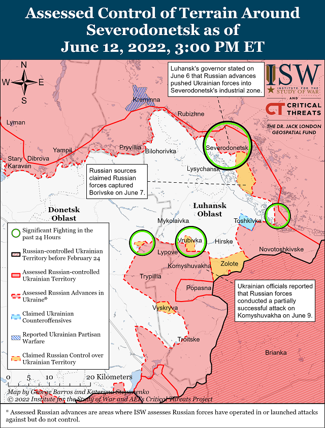 Карта боевых действий на утро 13 июня от ISW
