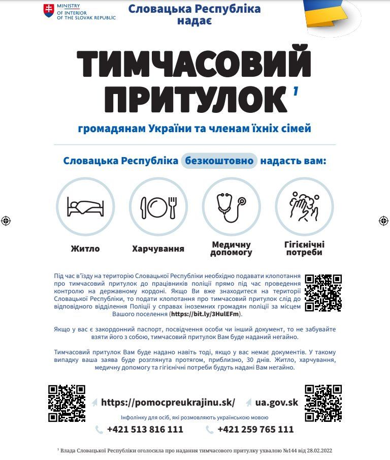 Офіційна листівка МВС Словаччини для українських біженців