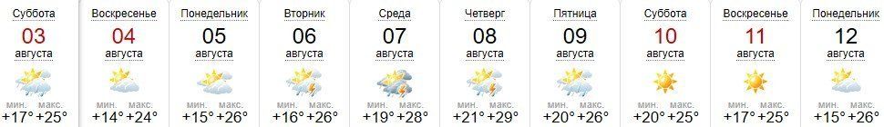 Прогноз погоды в Ужгороде на 3-12 августа 2019