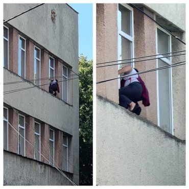 В Ужгороде отчаянная женщина без страховки мыла окна на немалой высоте 