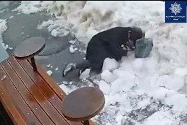 В Киеве на голову женщине упала глыба снега 