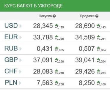 Курс валют в Ужгороде 12 января