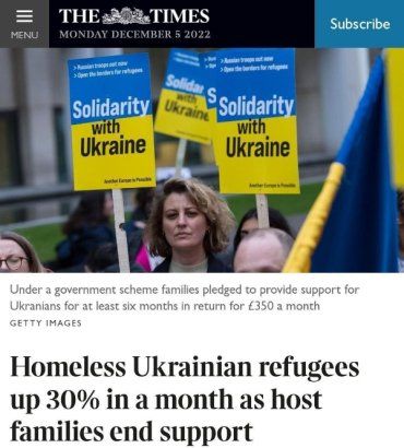 В Великобритании бездомных украинских беженцев за месяц стало на 30% больше